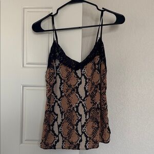Snake Print Lace Trim Cami Top